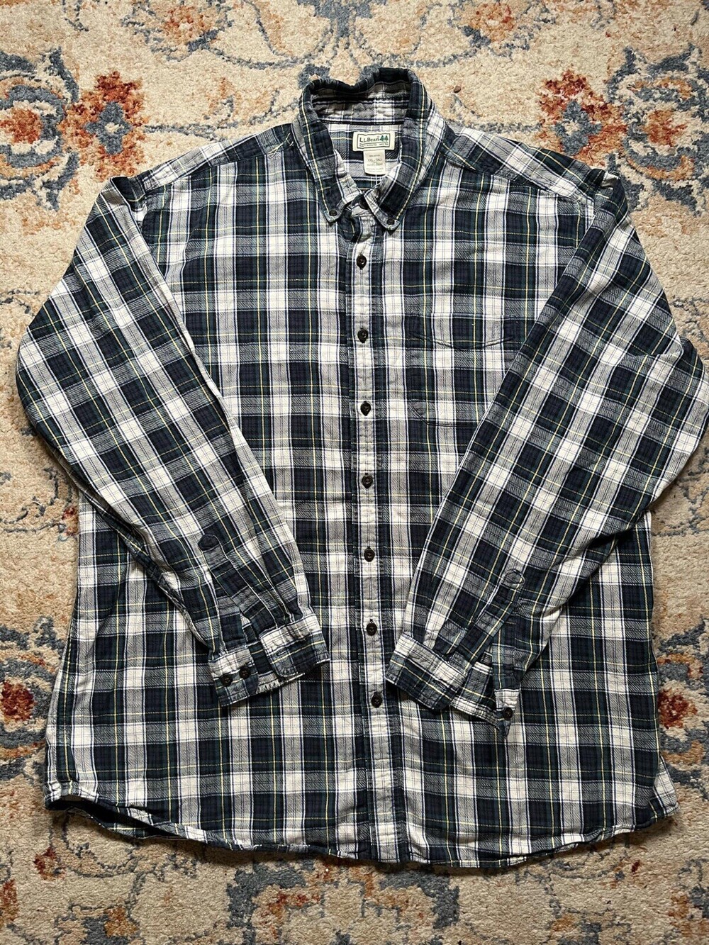 LL Bean Flannel Shirt Men’s 2XLT XXL Tall Green Tartan Plaid Long Sleeve Cotton